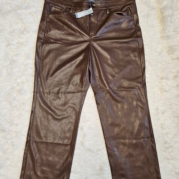 Chico's Women's Brown 5 Pockets Faux Leather High Rise Straight Legs Pants 3R/L - Picture 2 of 8